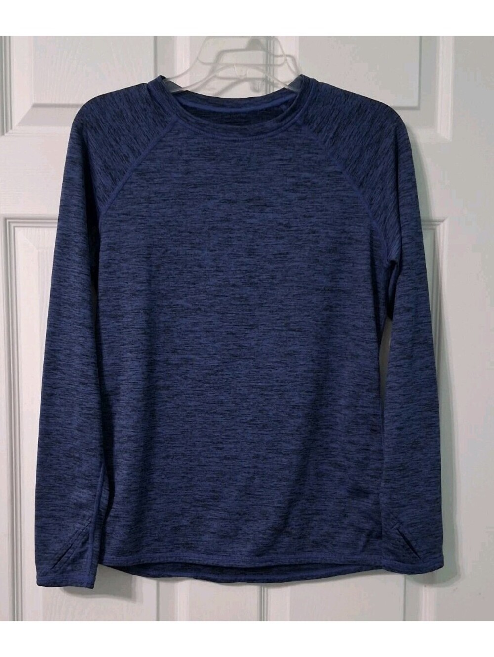 ClimateRight CuddleDuds Top W/thumb Slots, Blue Black Stretch,Child's L, EUC